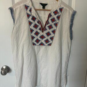 J. Crew Linen Embroidered Linen Sunburst Sleeveless Top Size 12 T